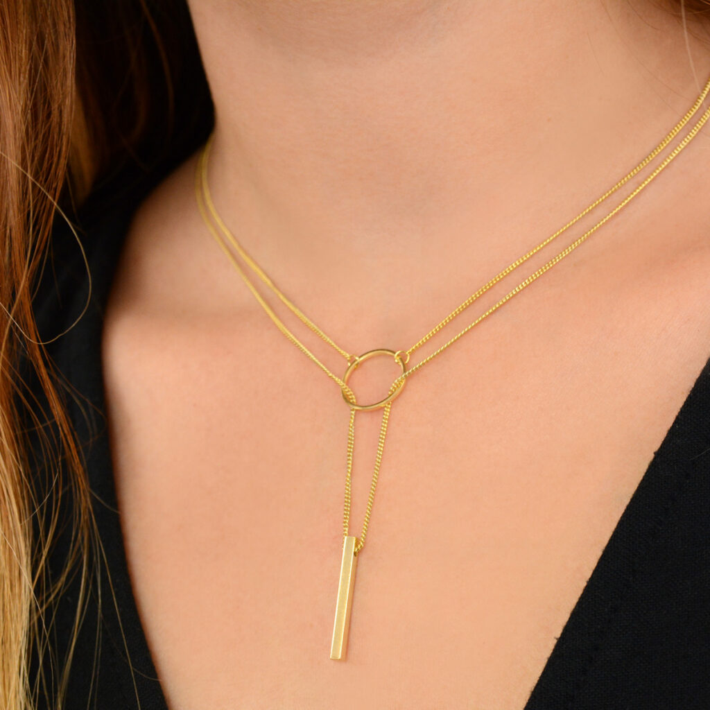 Collar Doble Corbata Baño de oro Parati